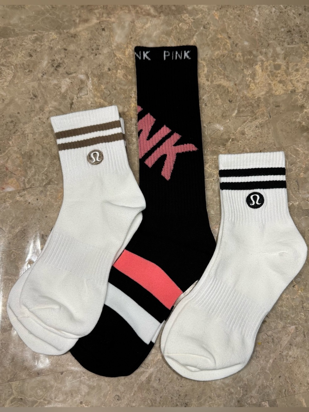 New Women’s Lululemon Athletica Socks and Pink sock set
3 pairs Size Medium